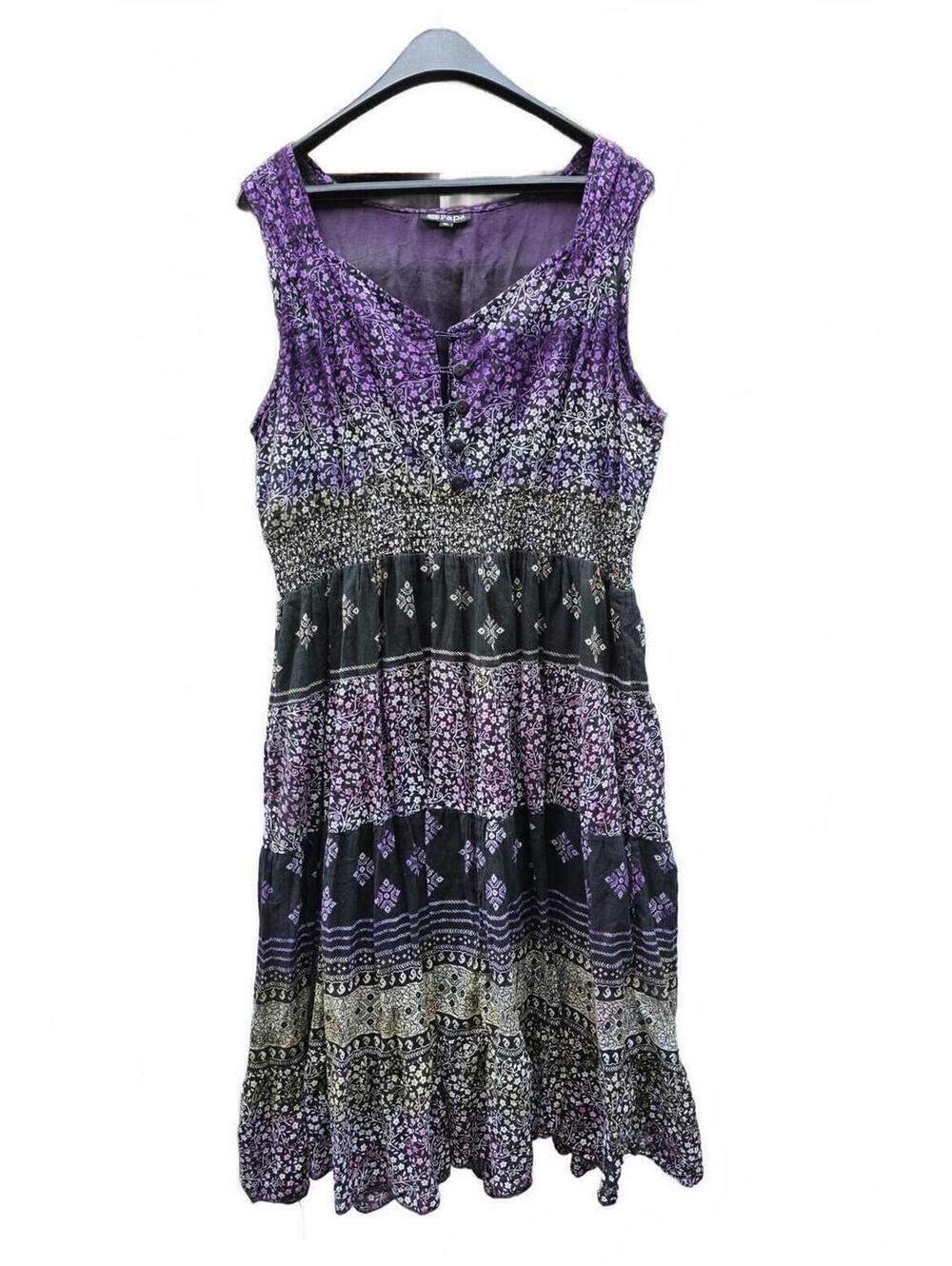 Papa Boho Sleeveless Purple Black India Print Cotton Dress